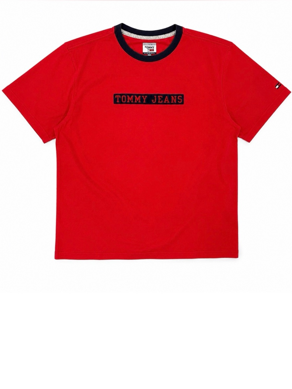 Vintage Tommy Hilfiger Red Tee with Navy Logo Panel